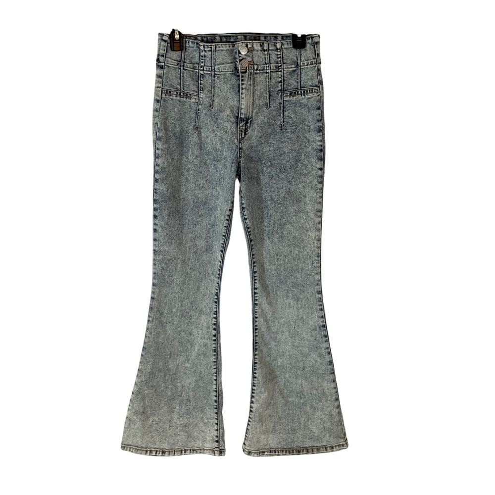 Sneak Peek Womens Size 27 Acid Wash Flare Jeans High Rise Denim Y2K Hippie Vibe